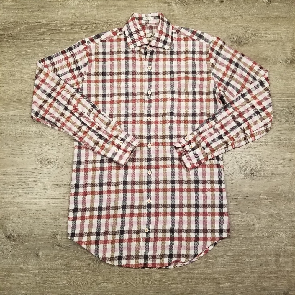 Peter Millar Plaid Check Button Down Long Sleeve Shirt Mens Size Small Cotton